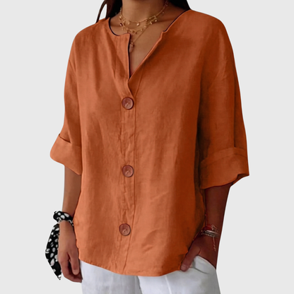 ENGLISH SUMMER LINEN V‑NECK SHIRT