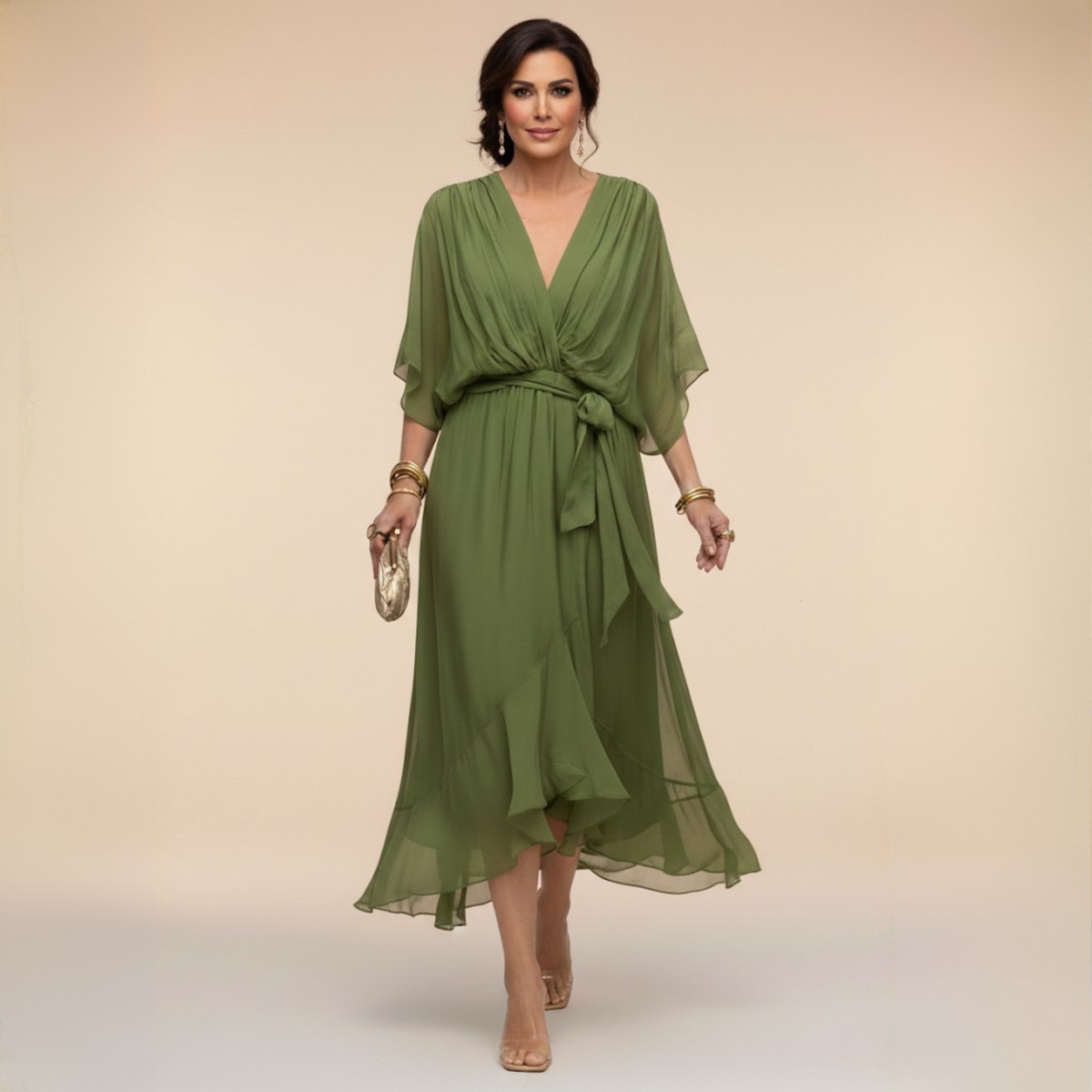 ELENA FLOWING V-NECK DRESS