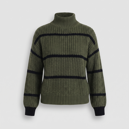 SERELLE STAND COLLAR STRIPED SWEATER
