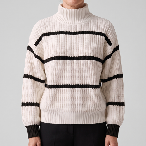 SERELLE STAND COLLAR STRIPED SWEATER