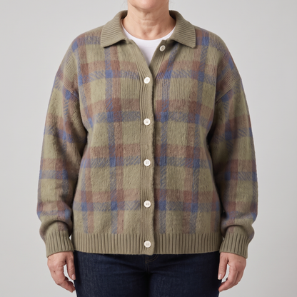 CLARA SAGE PLAID CARDIGAN