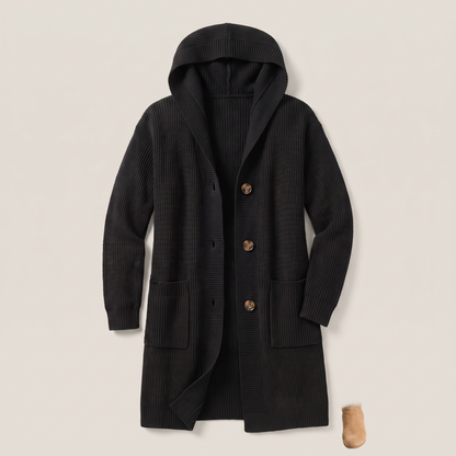WARM ESSENTIAL HOODED CARDIGAN