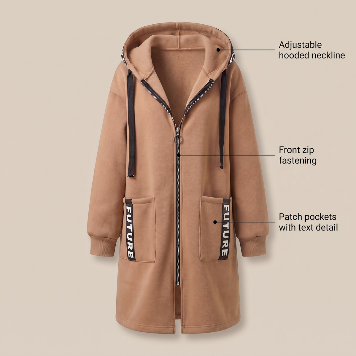 CASUAL LUXE HOODED SWEATSHIRT COAT