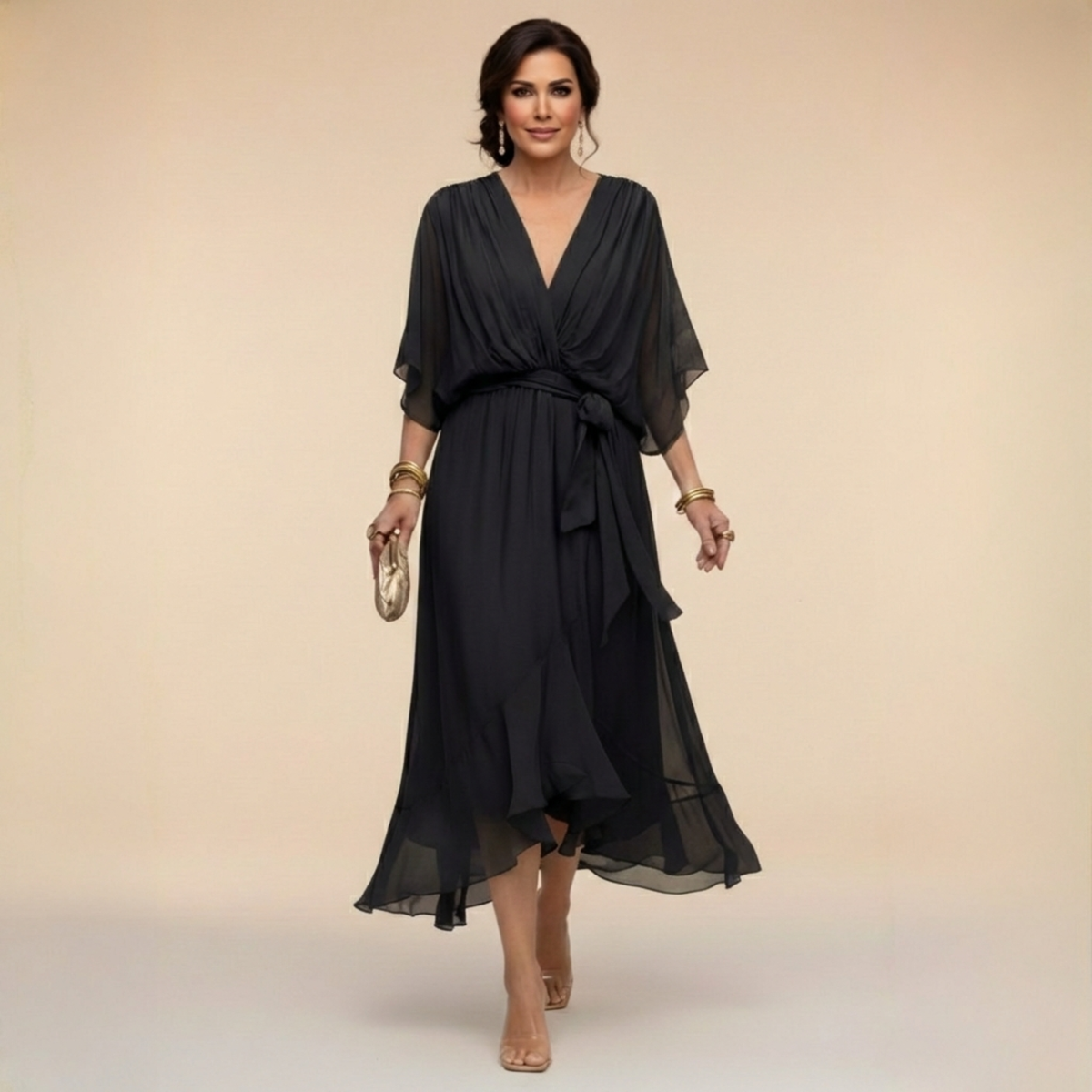 ISABELLA V-NECK CHIFFON DRESS