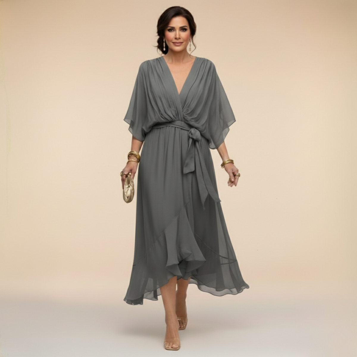 ELENA FLOWING V-NECK DRESS