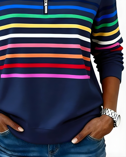 EVELINA STRIPED QUARTER ZIP