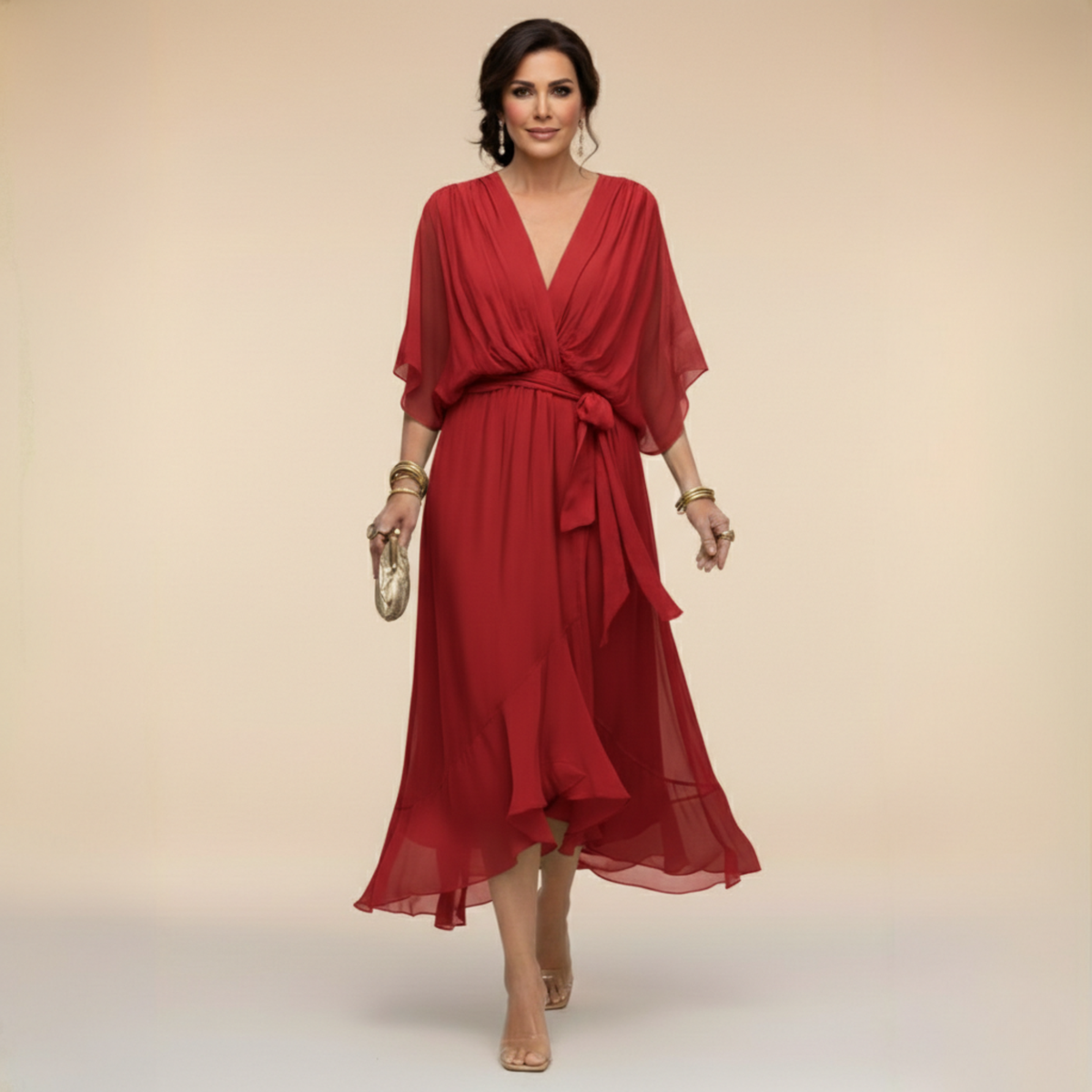 ELENA FLOWING V-NECK DRESS