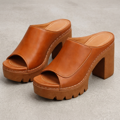 BELGRAVIA LEATHER BLOCK-HEEL MULES