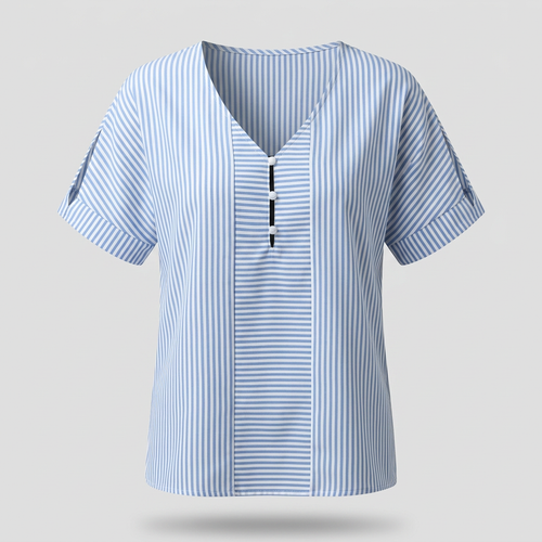 MEREHAVEN SPLIT-SLEEVE STRIPE BLOUSE