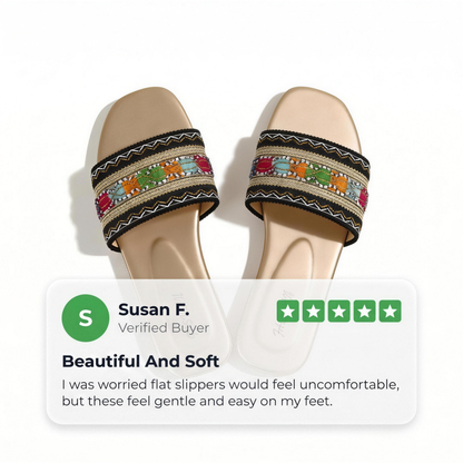 ELOWEN EMBROIDERED COMFORT SLIPPERS