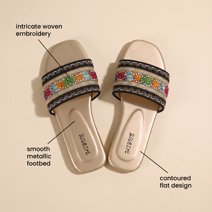 ELOWEN EMBROIDERED COMFORT SLIPPERS